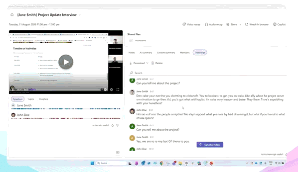 GIF of a meeting minutes workflow, from retrieving the transcript to drafting the minutes